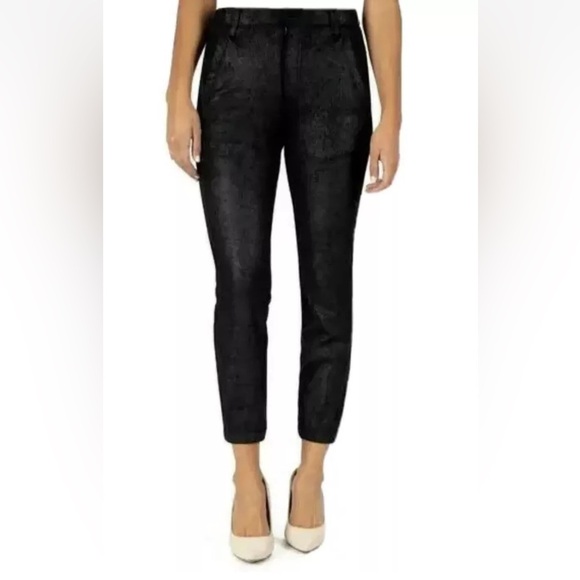 Kut From The Kloth Frida High Rise Slim Coated Track Pant in Black - NEW - SZ 10 - Picture 1 of 8